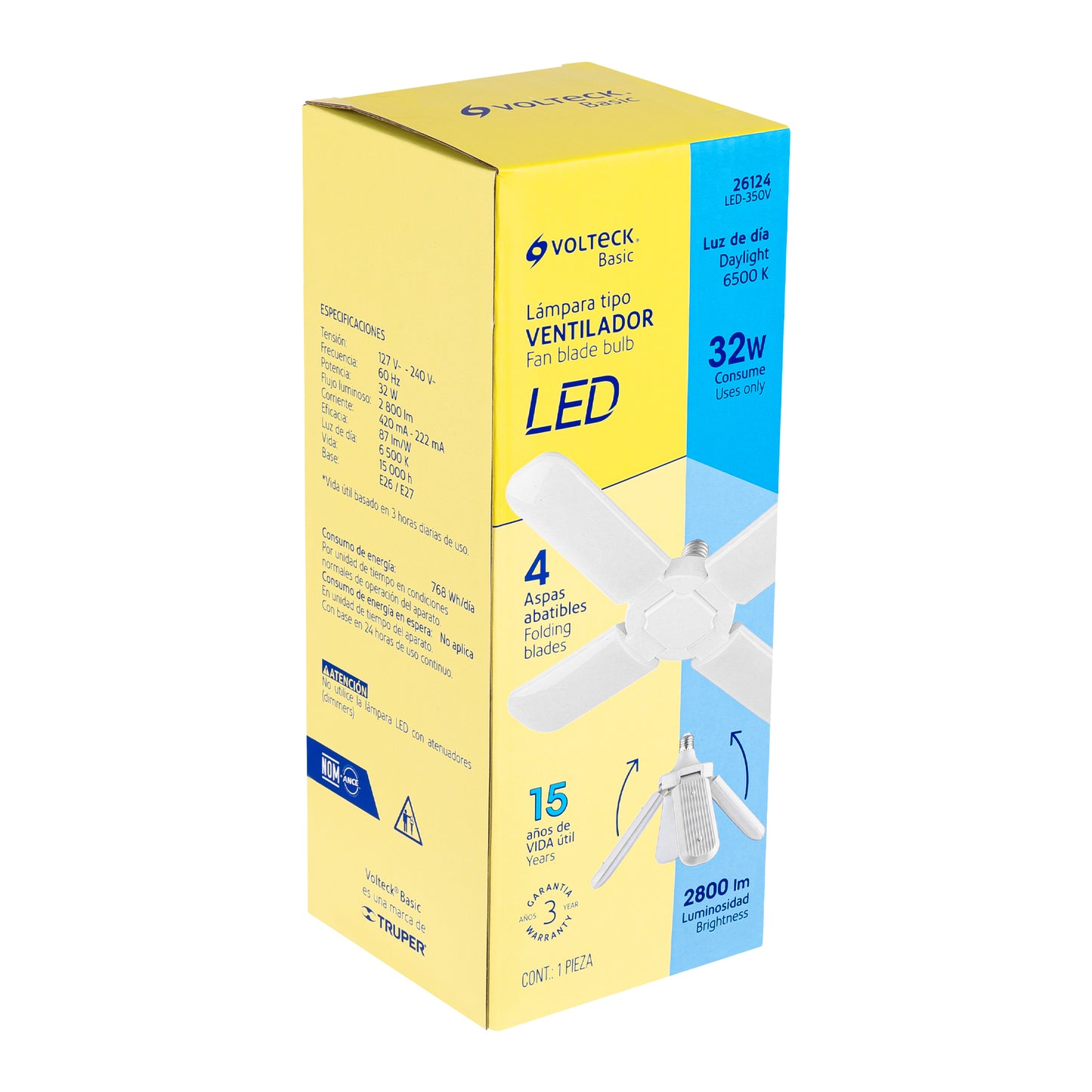 Lámpara LED 32W tipo ventilador, 4 aspas ajustables, VOLTECK | LED-350V | 26124