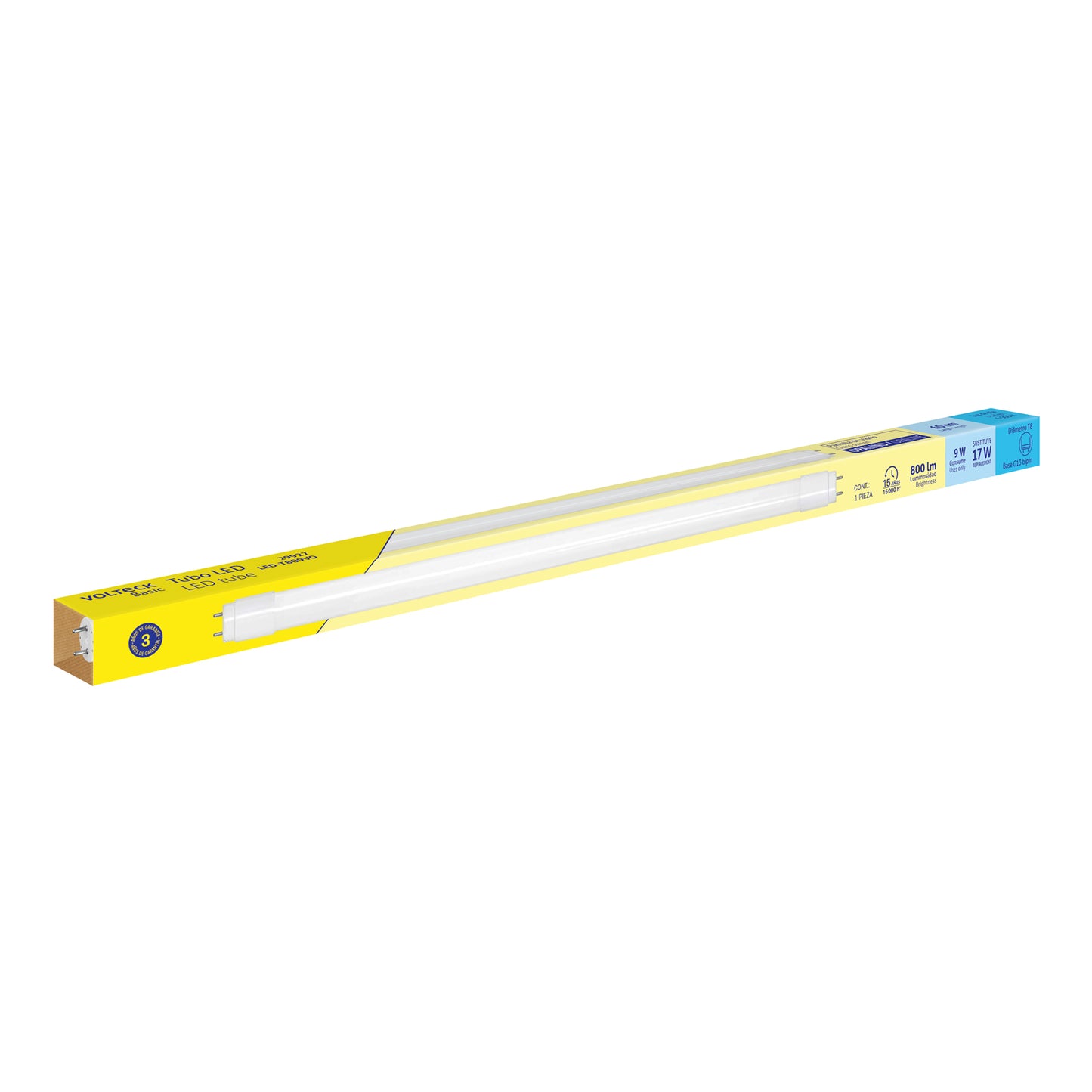 Tubo de LED T8 9 W base G13, vidrio opalino, VOLTECK BASIC | LED-T809VO | 29927