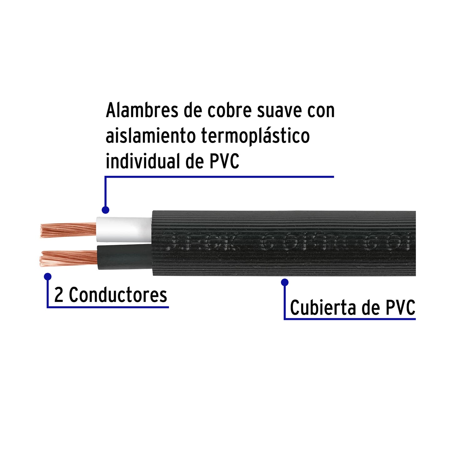 Metro de cable uso extra rudo 2 x 14 AWG en rollo de 100 m | CAUR-214 | 40004
