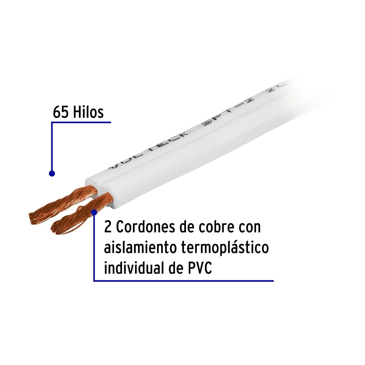 Metro de cordón dúplex 12 AWG, carrete 500 m, Volteck | CDU-12E-500 | 40046