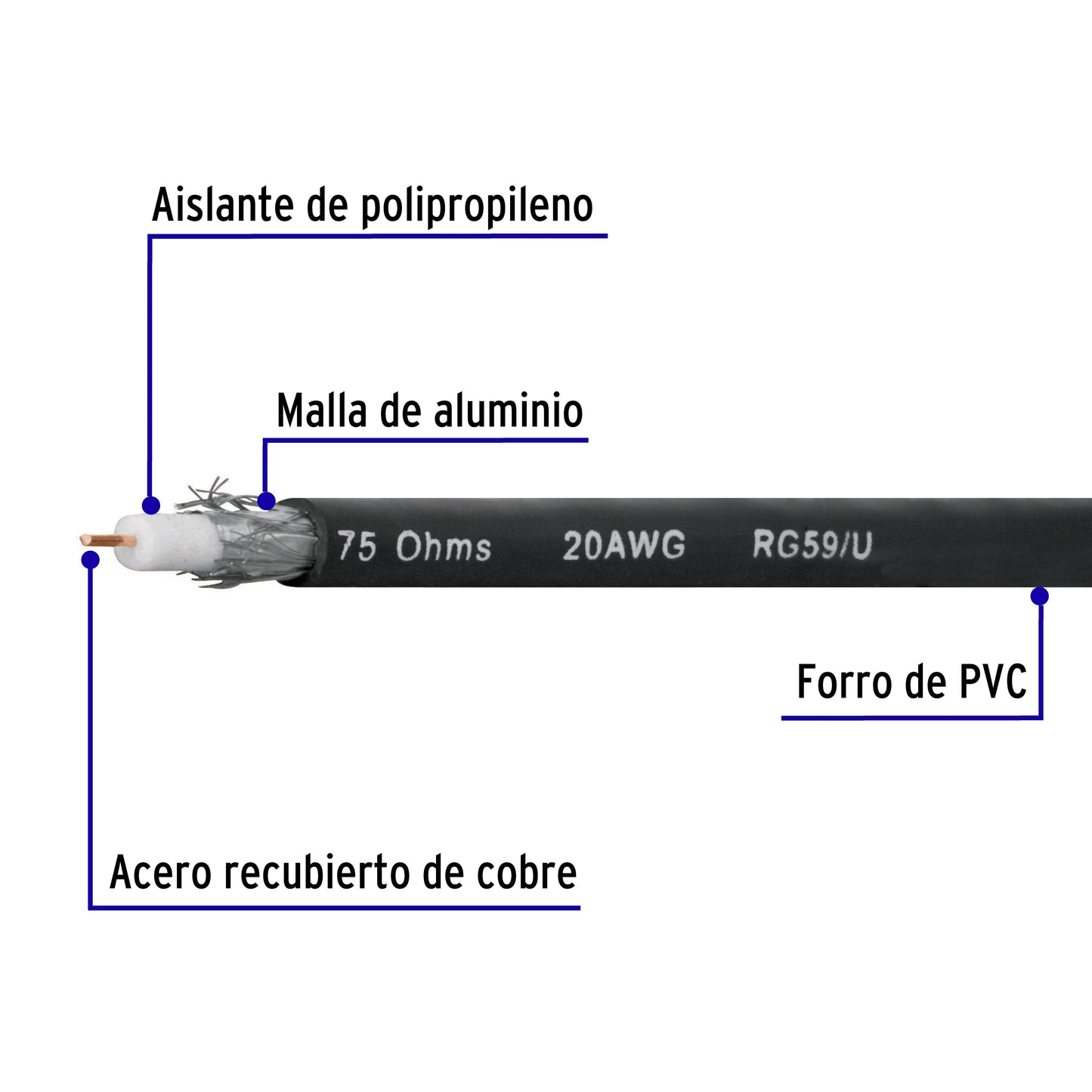 Metro de cable coaxial RG59 en carrete de 305 m, Volteck | CABCO-59300 | 45028