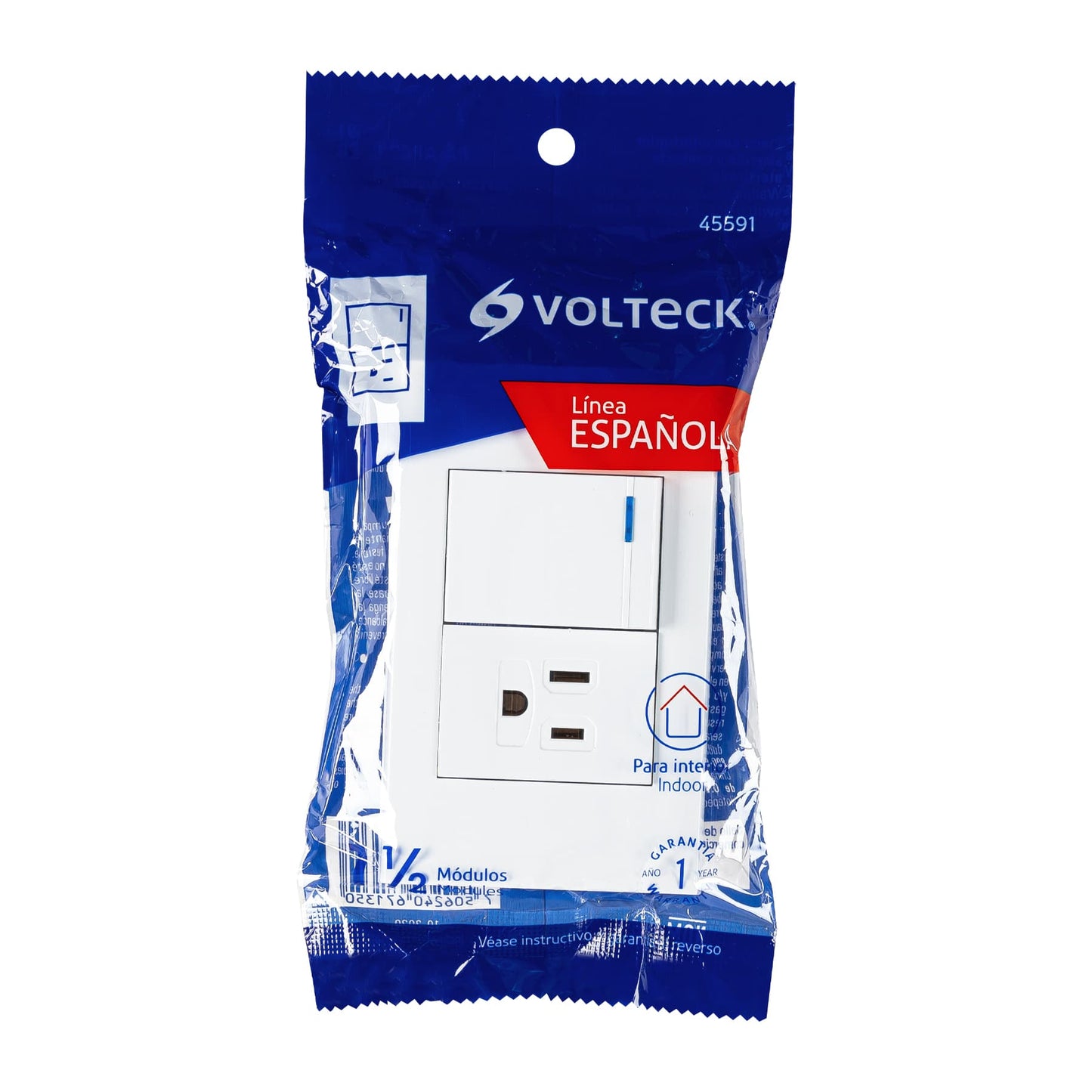 Placa armada 1 interruptor,1contacto,1.5mod,Española, blanco | PA-APCO15-EB | 45591