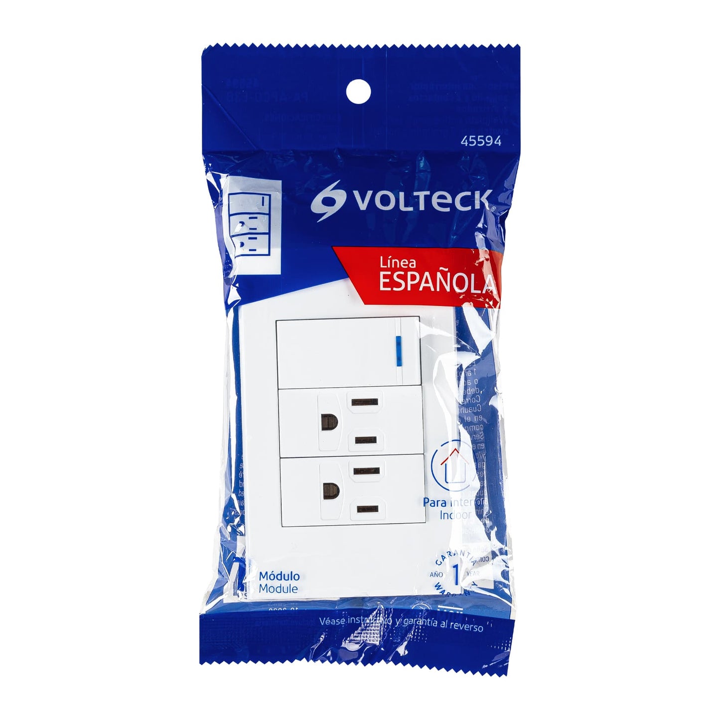 Placa armada 1 interruptor, 2 contactos,1mod,Española,blanco | PA-APCO-E3B | 45594