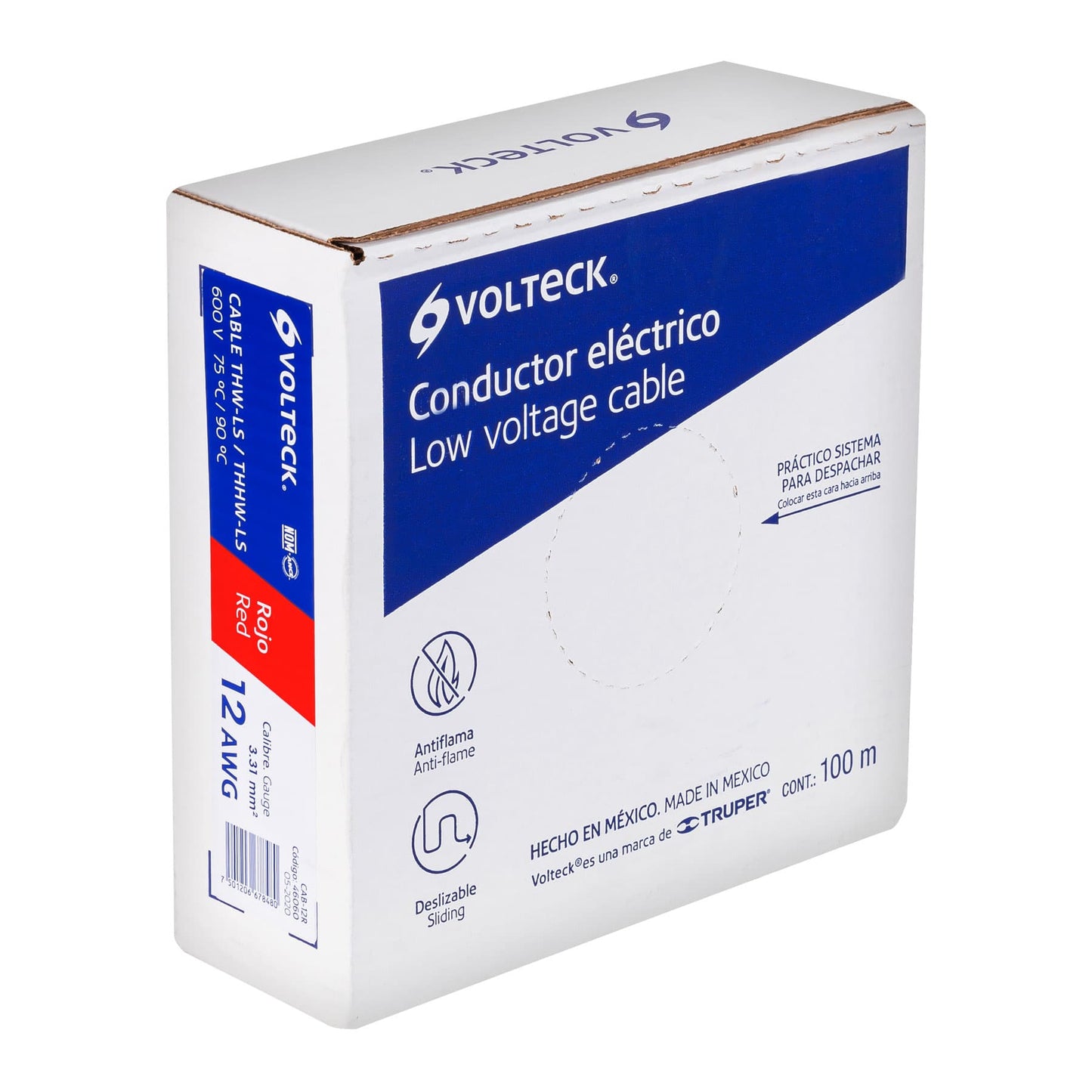 Rollo de 100 m de cable THHW-LS 12 AWG rojo, Volteck | CAB-12R | 46060