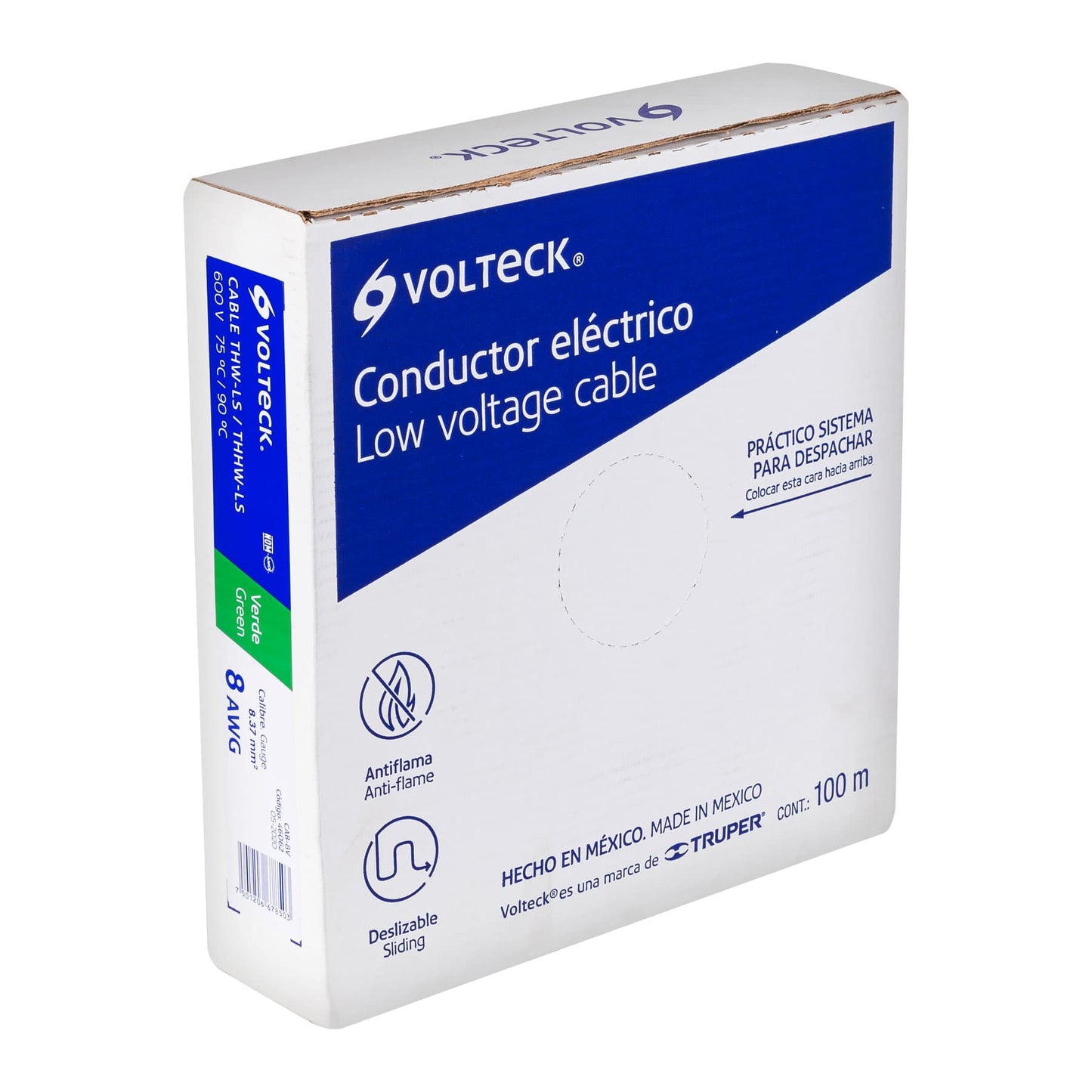 Rollo de 100 m de cable THHW-LS 8 AWG verde, Volteck | CAB-8V | 46062