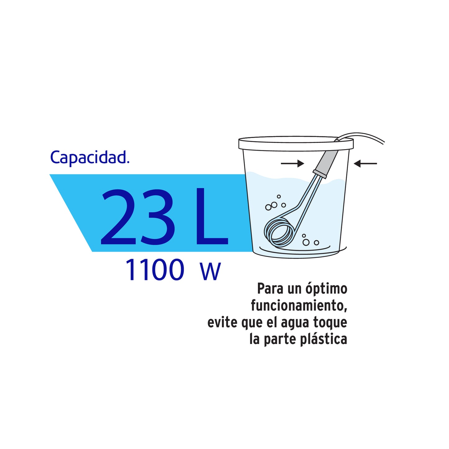 Calentador de inmersión p/agua #6 de 23 L, 1100 W, Volteck | CAGU-6 | 46308