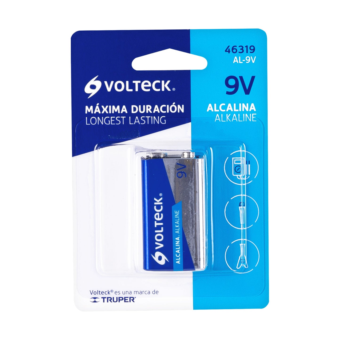 Blíster con 1 pila alcalina 9V, VOLTECK | AL-9V | 46319