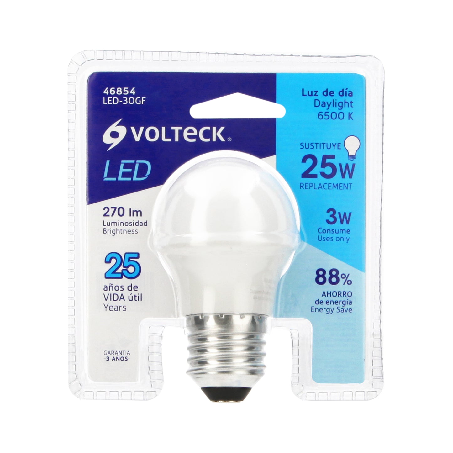 Lámpara LED G45 3 W (equiv. 25 W) luz de día blíster Volteck | LED-30GF | 46854