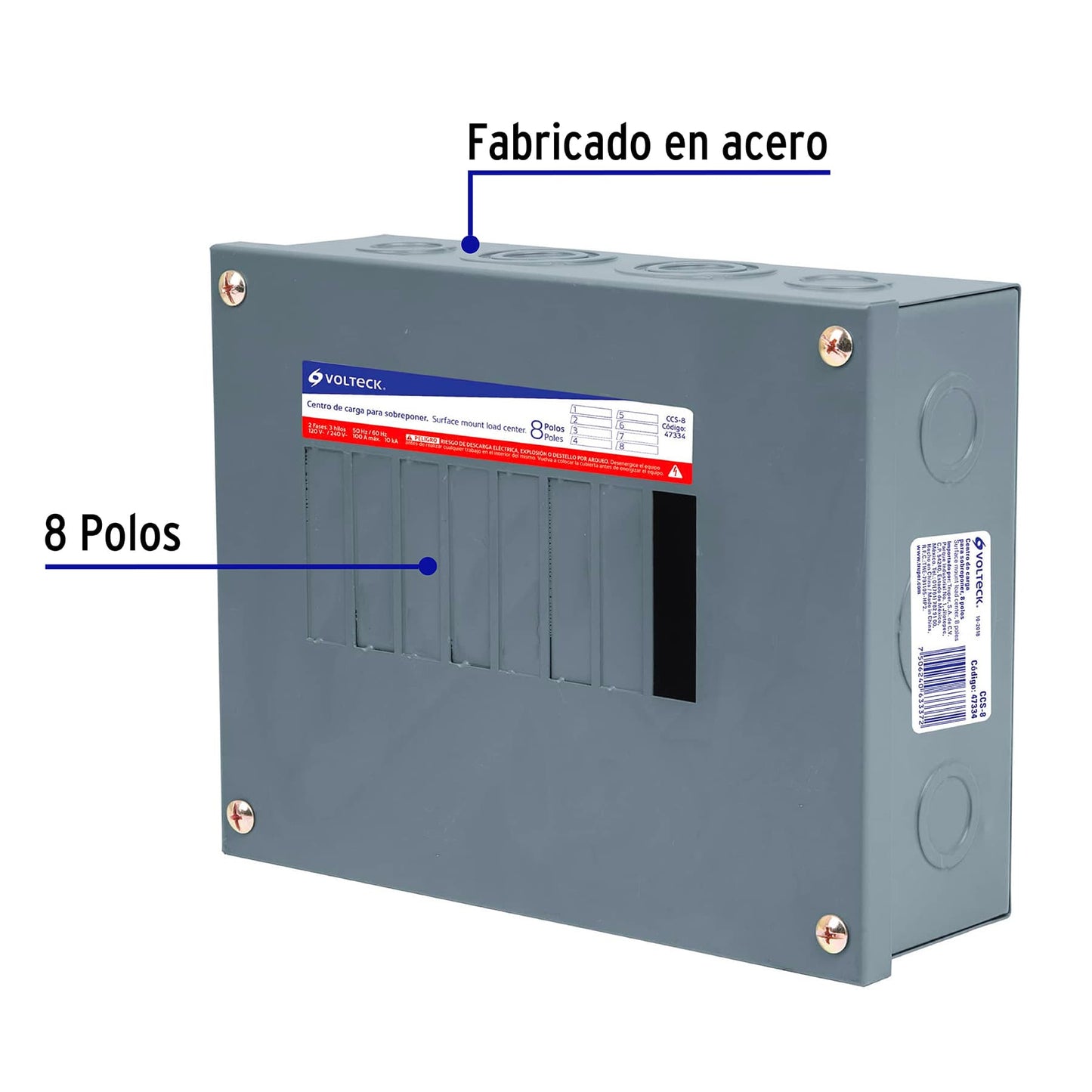 Centro de carga de sobreponer, 8 polos, Volteck | CCS-8 | 47334