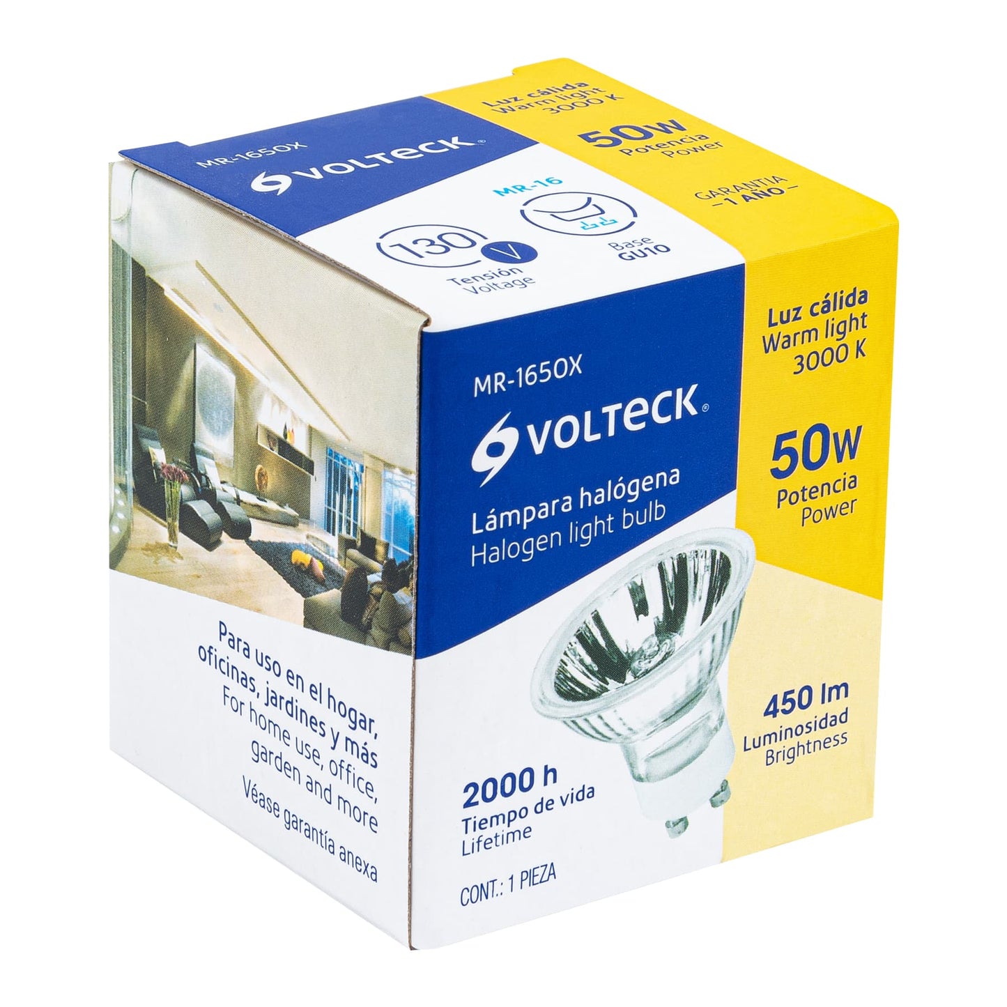 Lámpara de halógeno 50 W tipo MR 16 base GU10, Volteck | MR-1650X | 48380