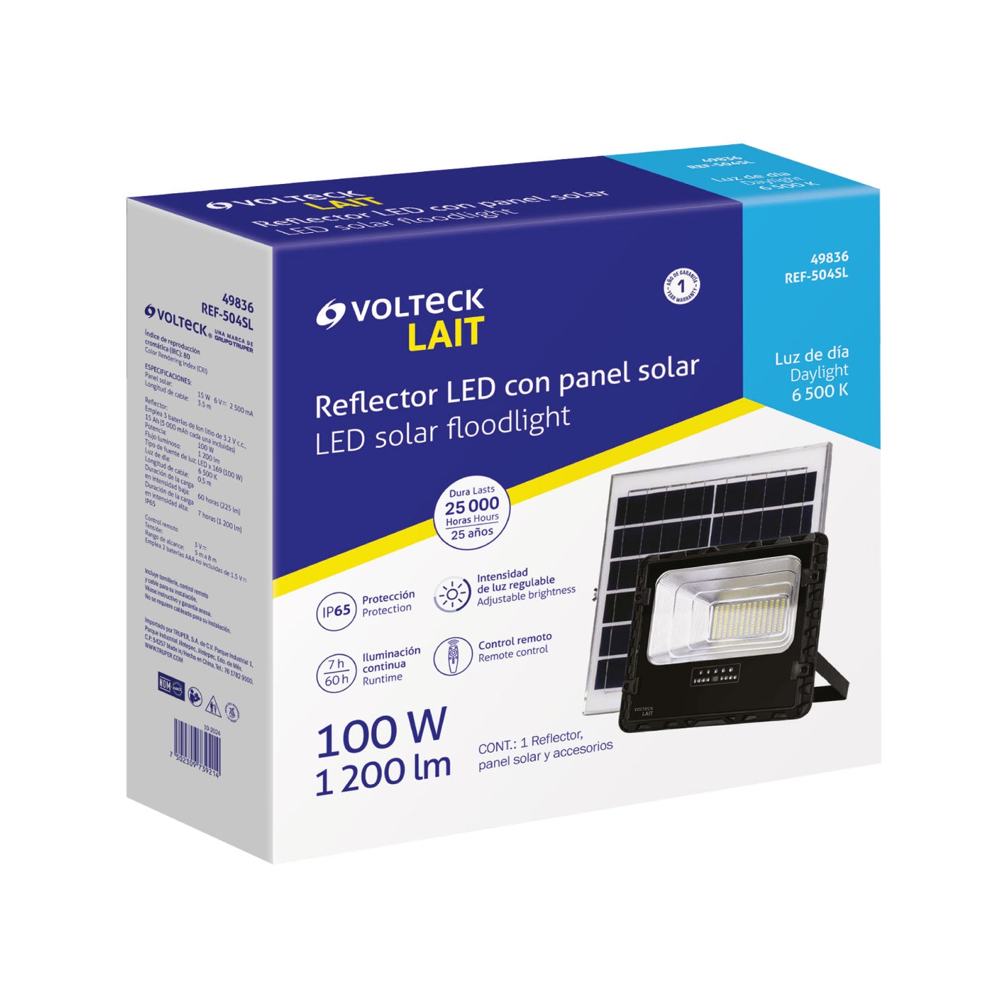 Reflector LED con panel solar 100W 6500K, VOLTECK | REF-504SL | 49836