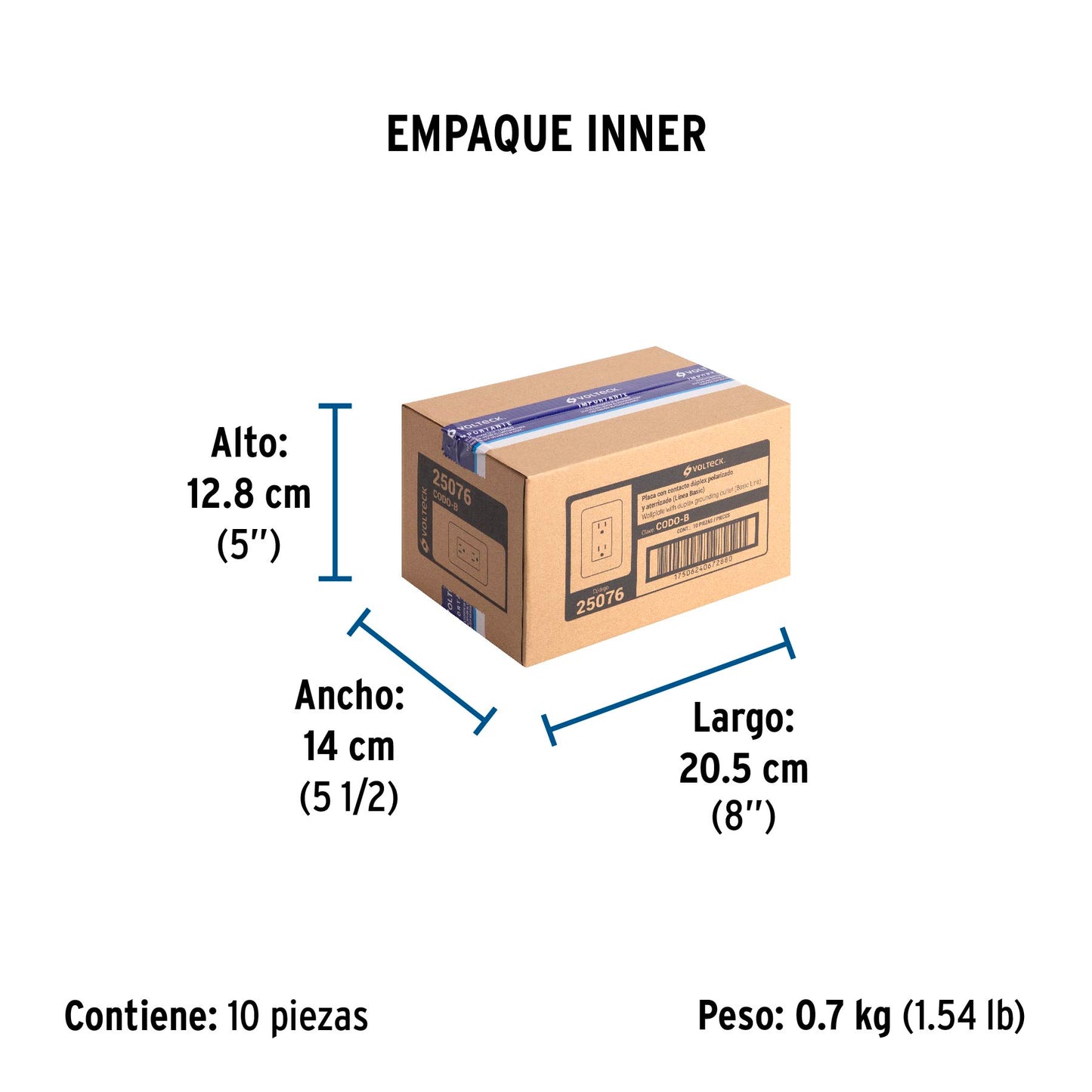 Contacto dúplex, 2 polos + tierra, Volteck Basic | CODO-B | 25076