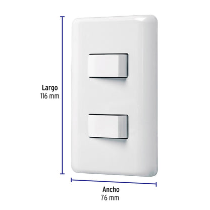 Placa armada con 2 interruptores sencillos, Volteck Basic | PA-APDO-B | 25080