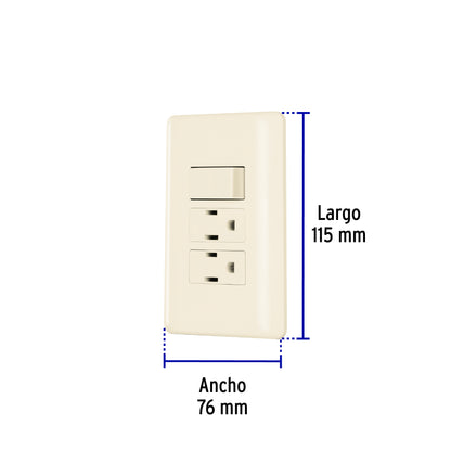 Placa armada interruptor y 2 contactos, marfil, Basic | PA-APCO-B3I | 26633