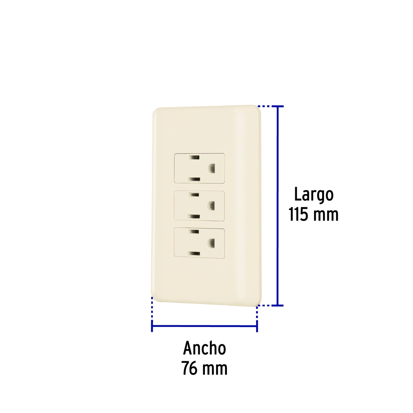 Placa armada 3 contactos aterrizados, marfil, Volteck | PA-COTR-BI | 26636