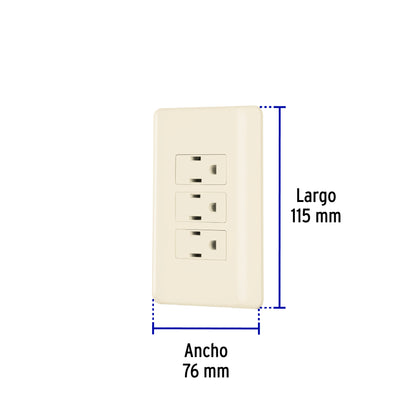 Placa armada 3 contactos aterrizados, marfil, Volteck | PA-COTR-BI | 26636