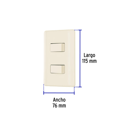 Placa armada, 2 interruptores, marfil, Volteck | PA-APDO-BI | 26640