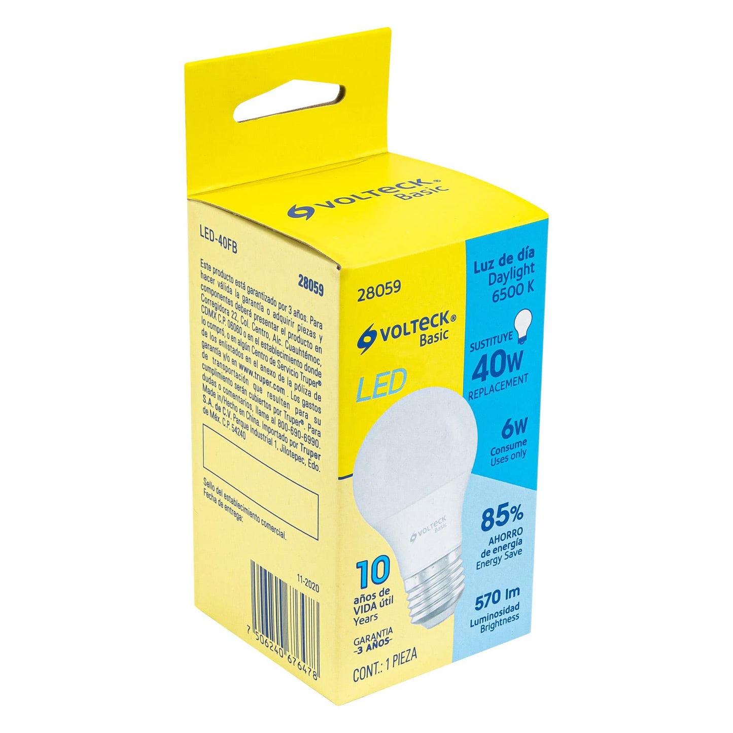 Lámpara LED A19 6 W (equiv. 40 W), luz de día, caja, Basic | LED-40FB | 28059