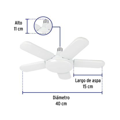Lámpara LED 50W tipo ventilador, 5 aspas ajustables, VOLTECK | LED-550V | 29006