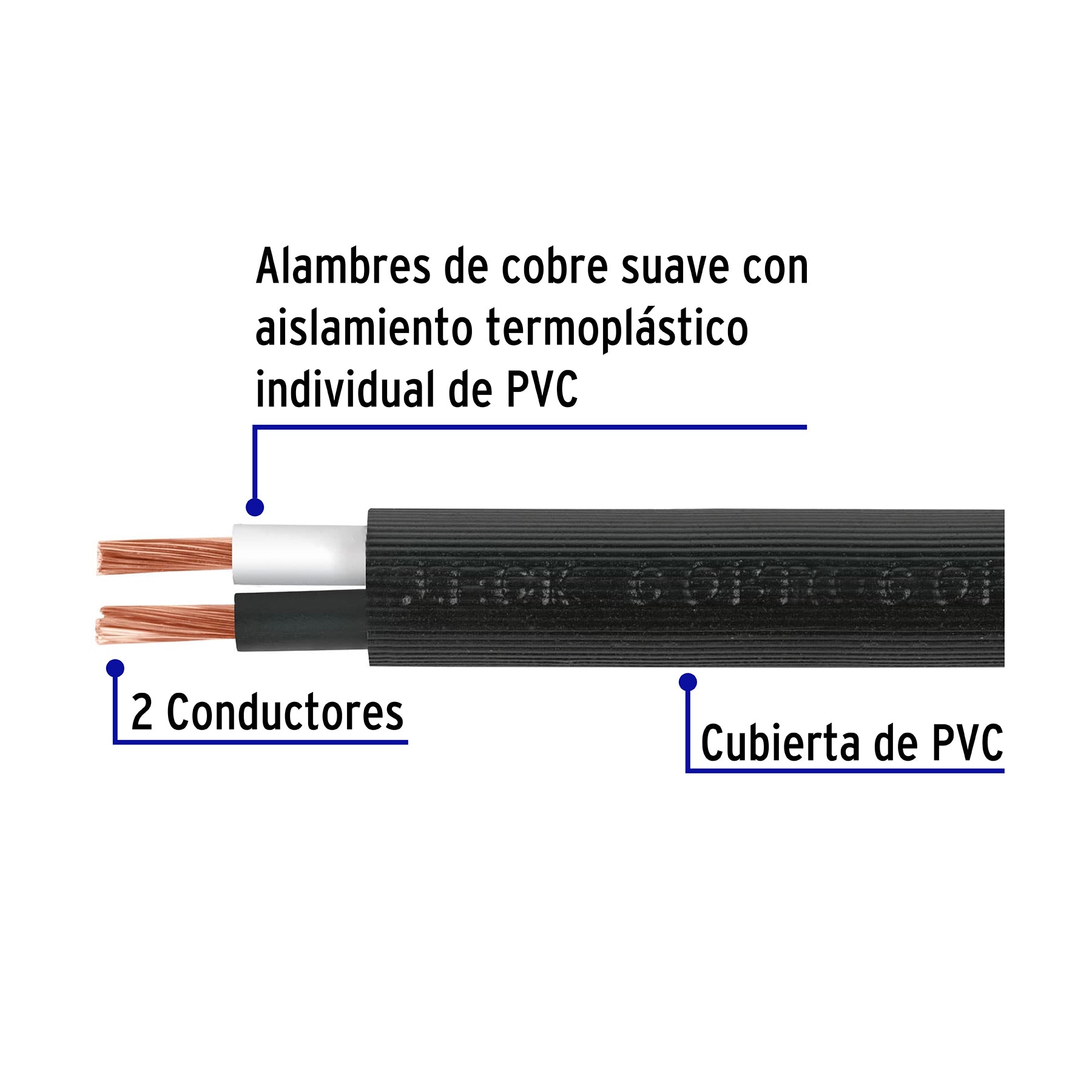 Metro de cable uso extra rudo 2 x 14 AWG en rollo de 100 m | CAUR-214 | 40004