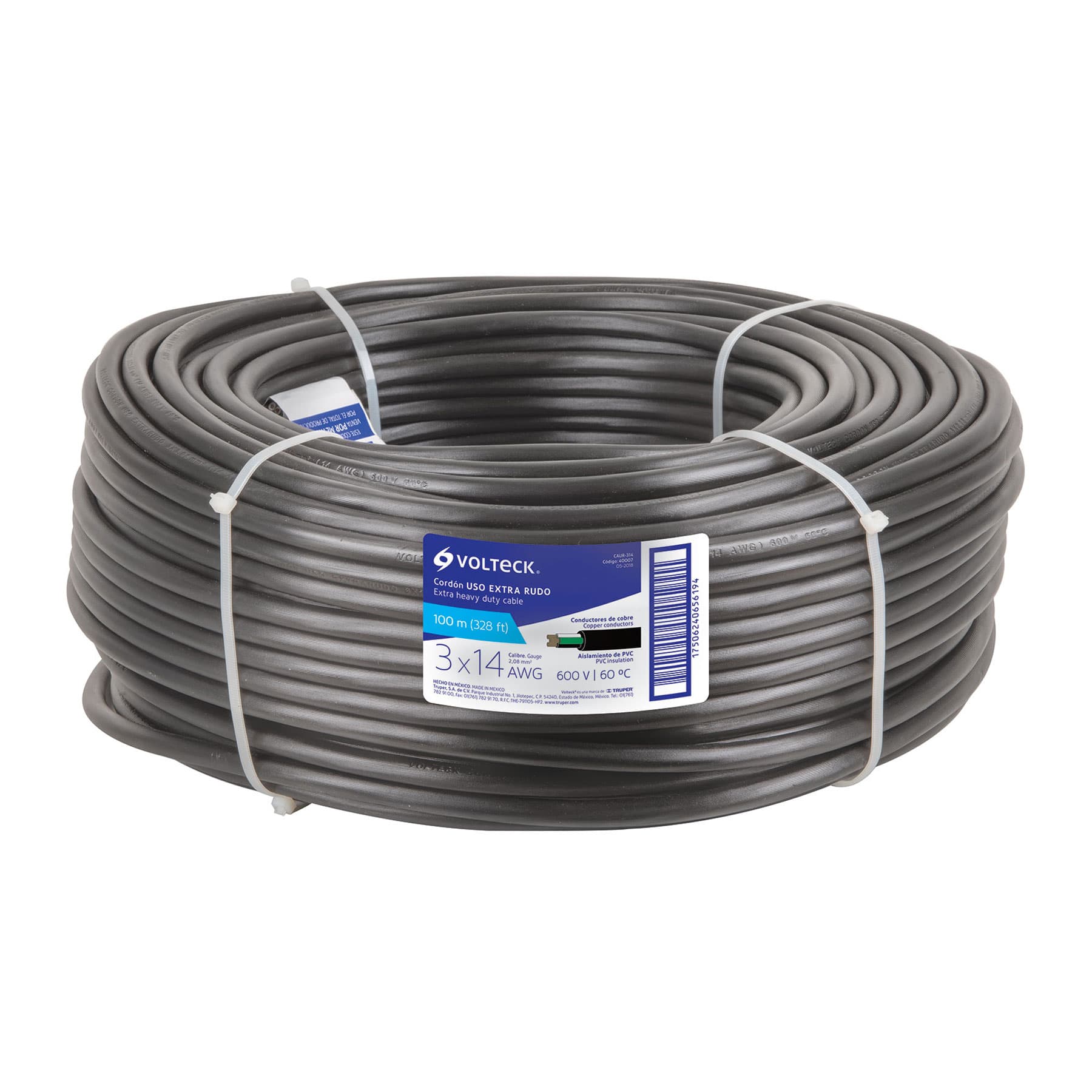 Metro de cable uso extra rudo 3 x 14 AWG en rollo de 100 m | CAUR-314 | 40007
