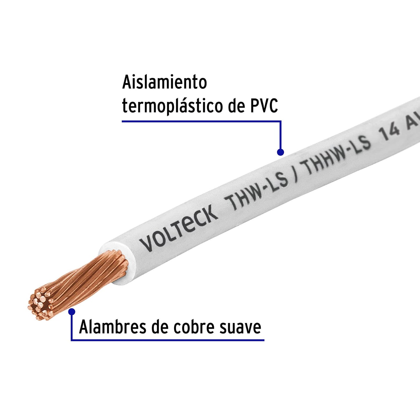 Metro de cable THHW-LS 14 AWG blanco en carrete de 500 m | CAB-14B-500 | 40112