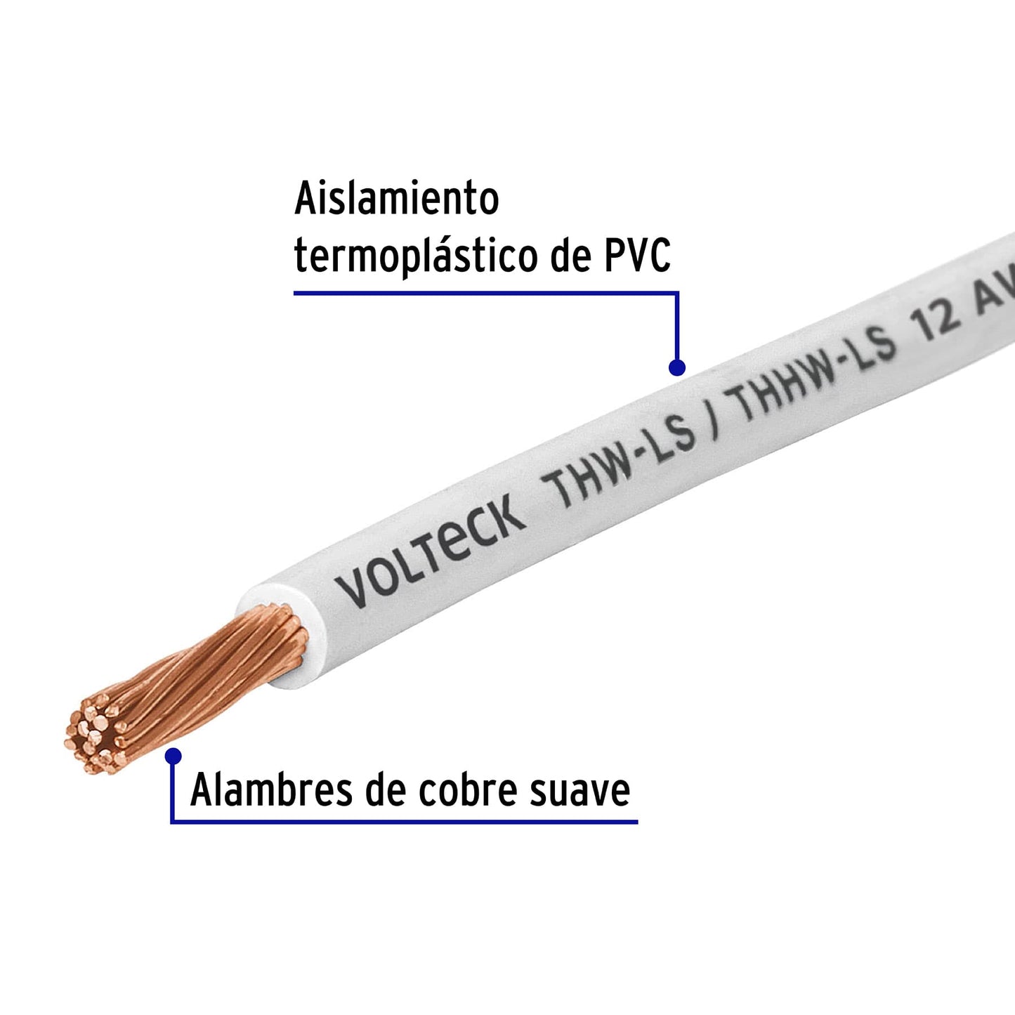 Metro de cable THHW-LS 12 AWG blanco en carrete de 500 m | CAB-12B-500 | 40113