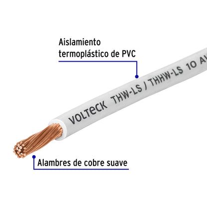 Metro de cable THHW-LS 10 AWG blanco en carrete de 500 m | CAB-10B-500 | 40114