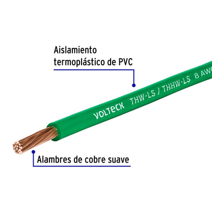 Metro de cable THHW-LS 8 AWG verde en carrete de 500 m | CAB-8V-500 | 40123