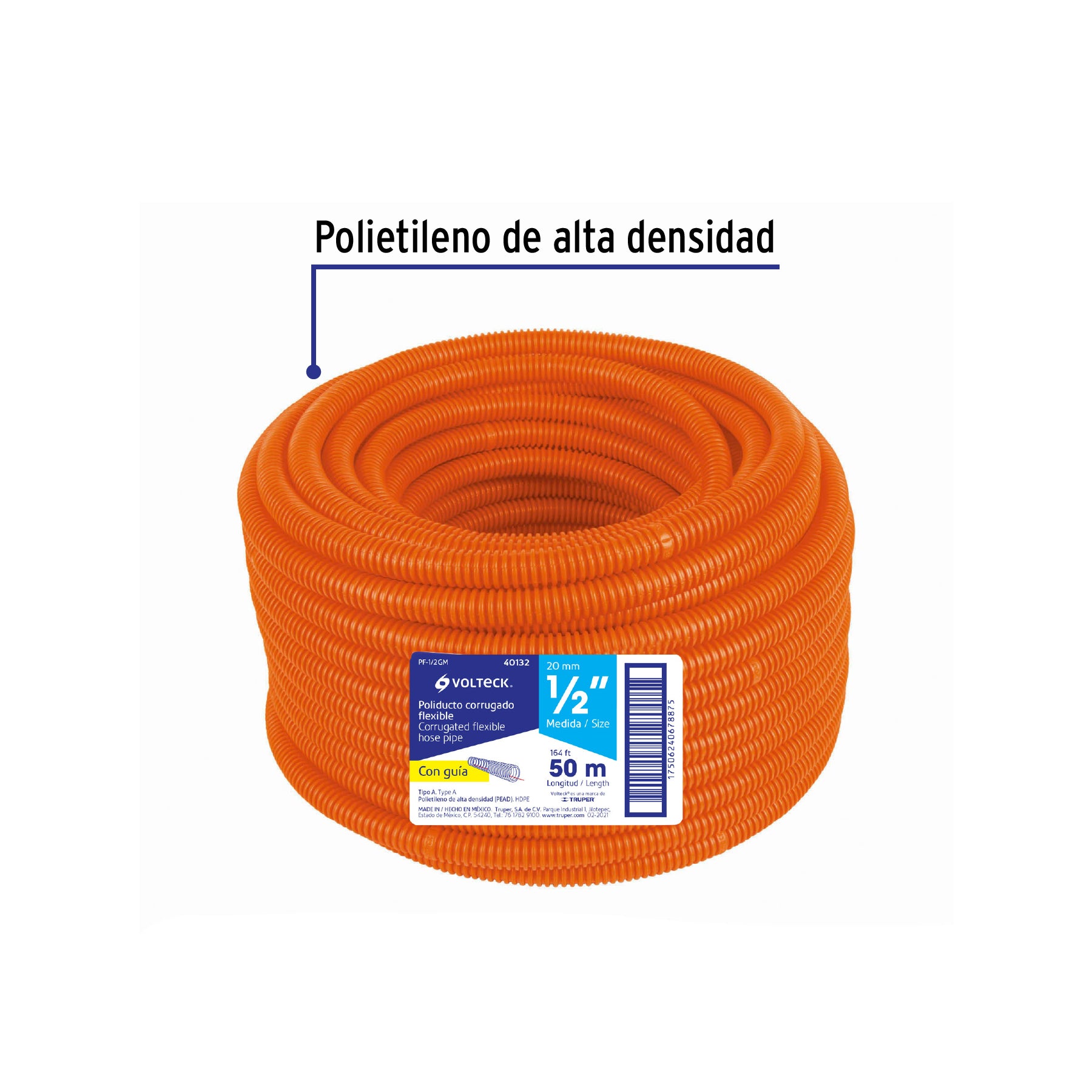 Metro de poliducto 1/2' corrugado flex. c/guía, rollo 50 m | PF-1/2GM | 40132