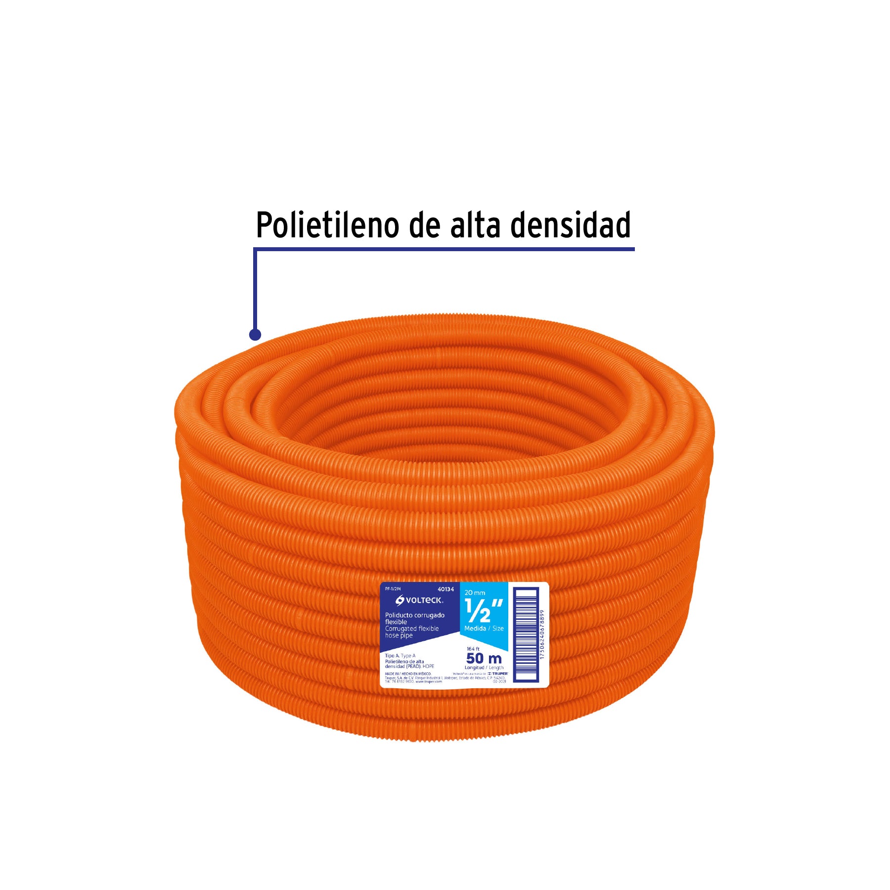 Metro de poliducto 1/2' corrugado flex. s/guía, rollo 50 m | PF-1/2M | 40134