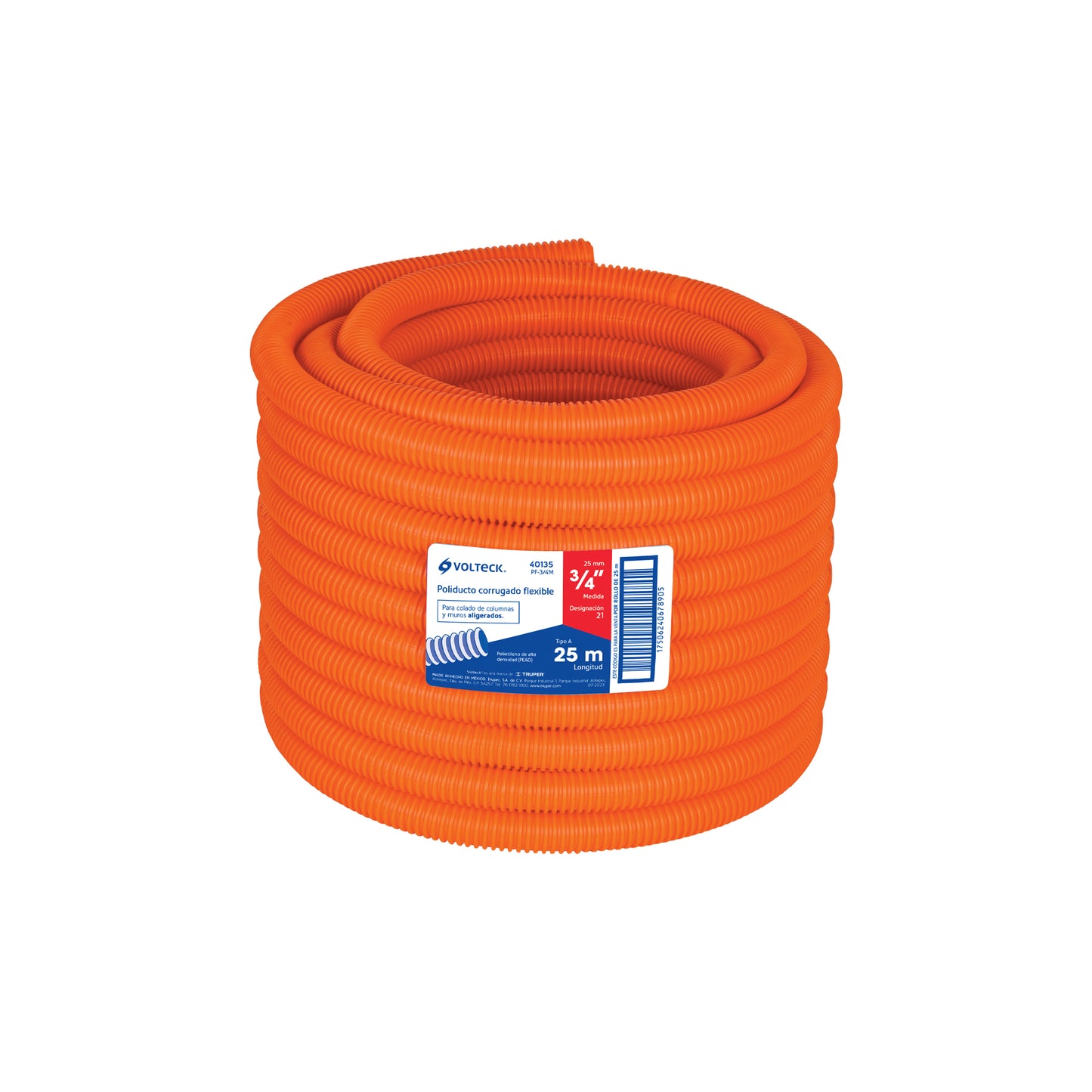 Metro de poliducto 3/4' corrugado flex. s/guía, rollo 25 m | PF-3/4M | 40135