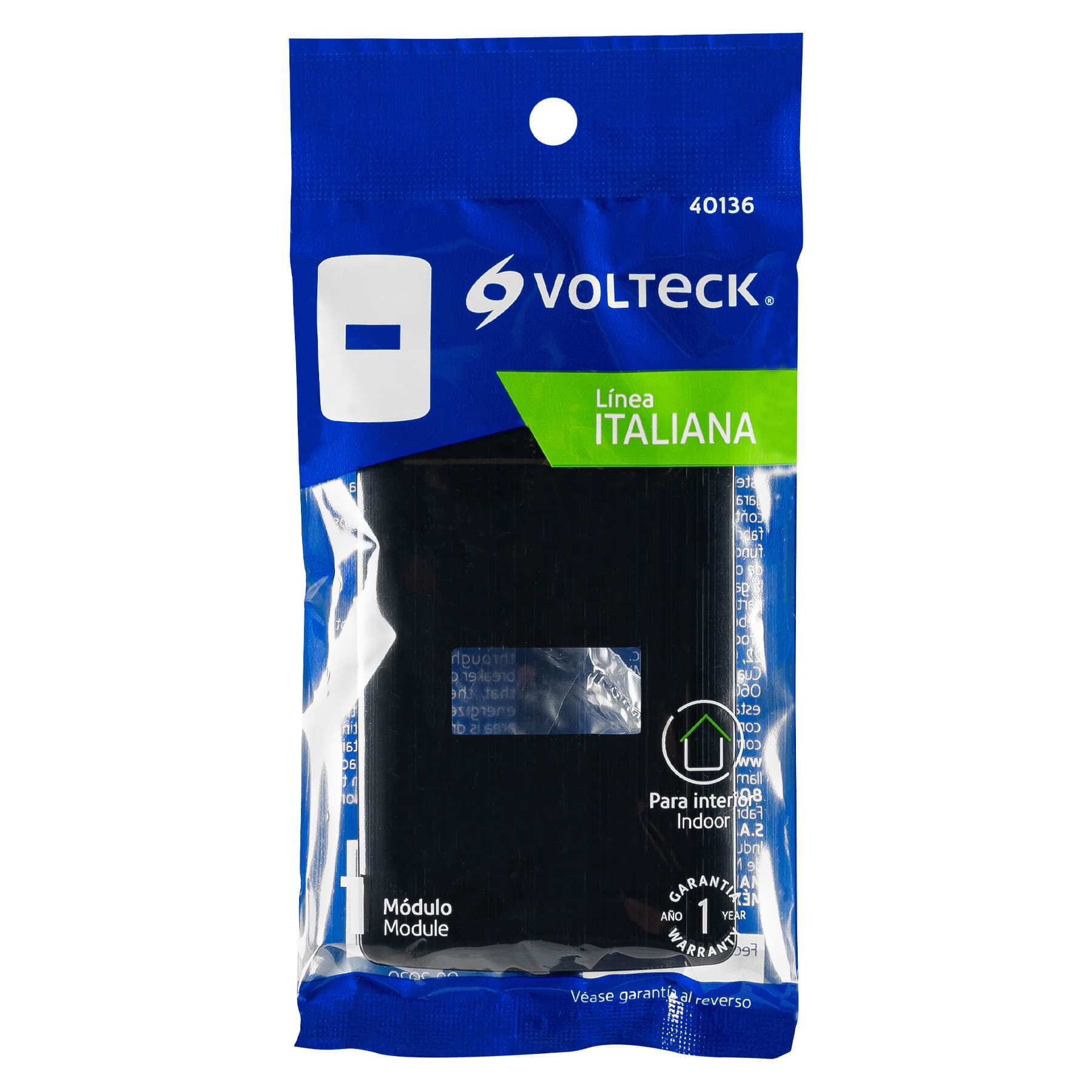 Placa 1 módulo, Italiana, color negro, Volteck | PPSE-IN | 40136