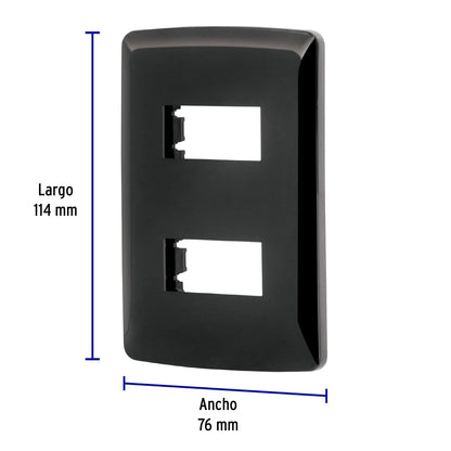 Placa 2 modulos, Italiana, color negro, Volteck | PPDO-IN | 40137