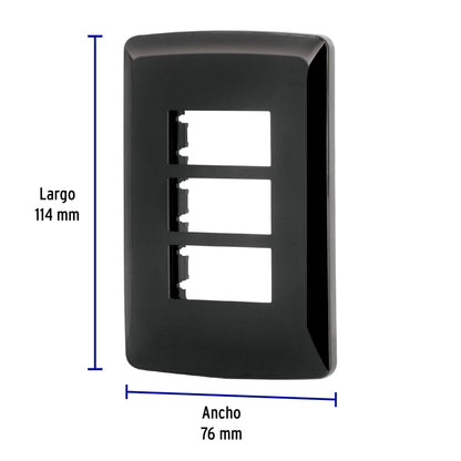 Placa 3 modulos, Italiana, color negro, Volteck | PPTR-IN | 40138