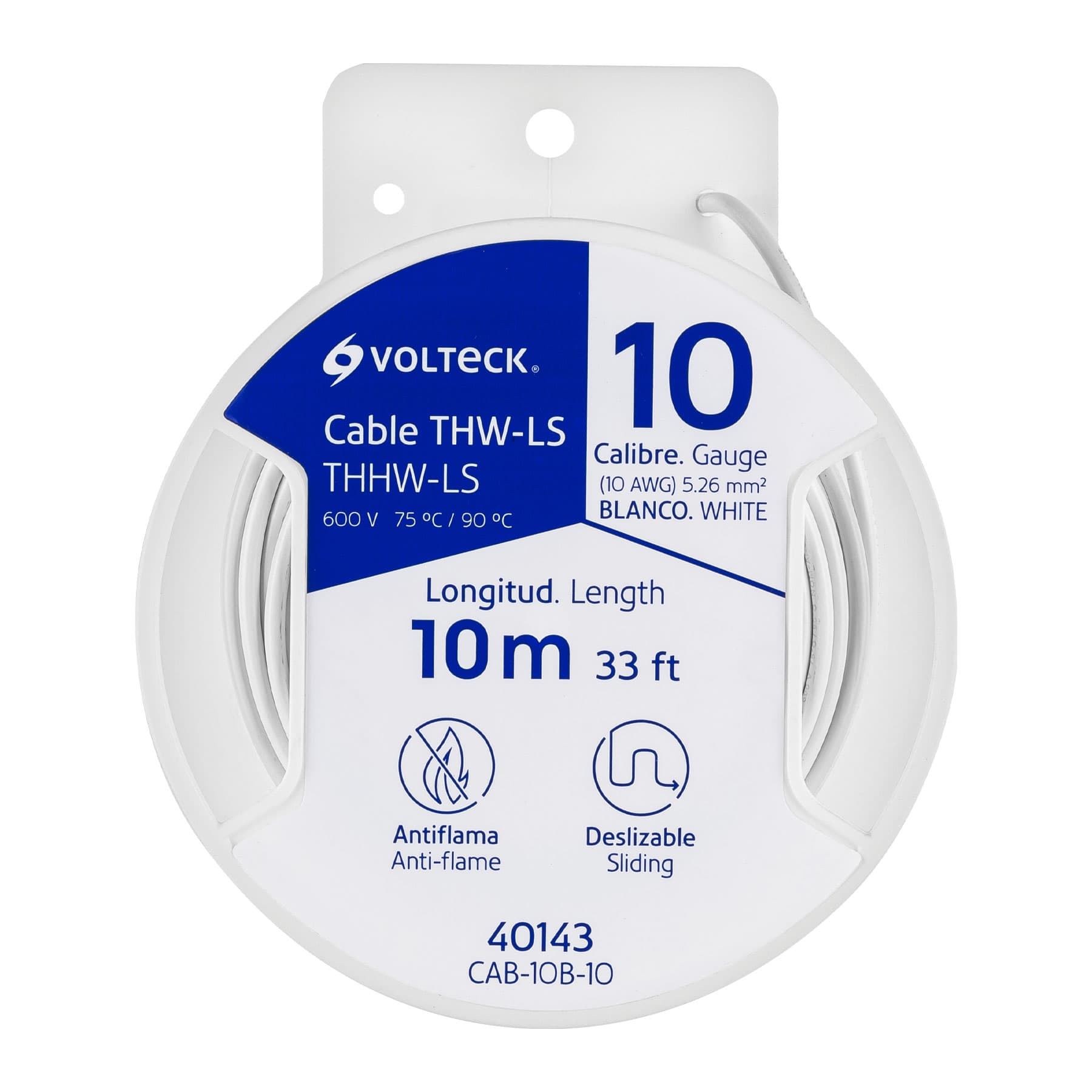 Carrete con 10 m de cable THHW-LS 10 AWG blanco, Volteck | CAB-10B-10 | 40143