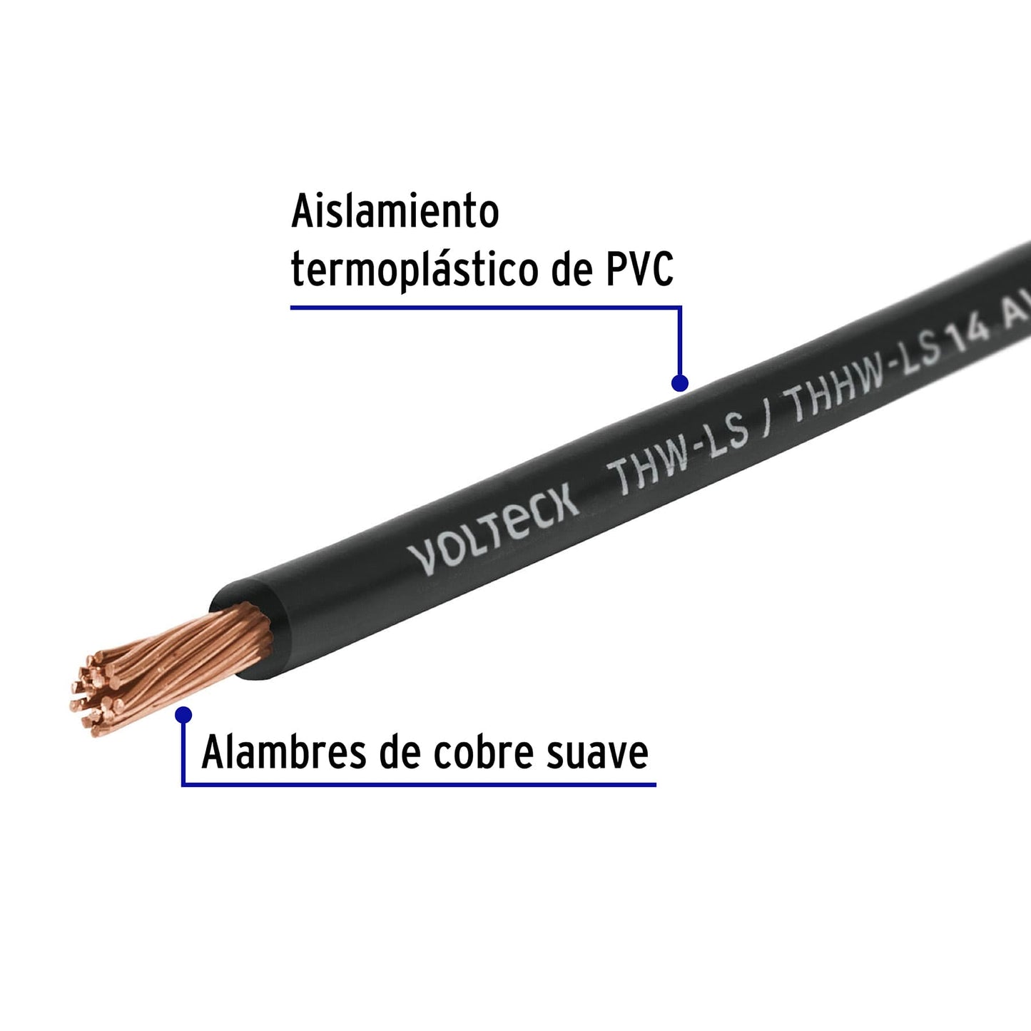 Carrete con 25 m de cable THHW-LS 14 AWG negro, Volteck | CAB-14N-25 | 40148