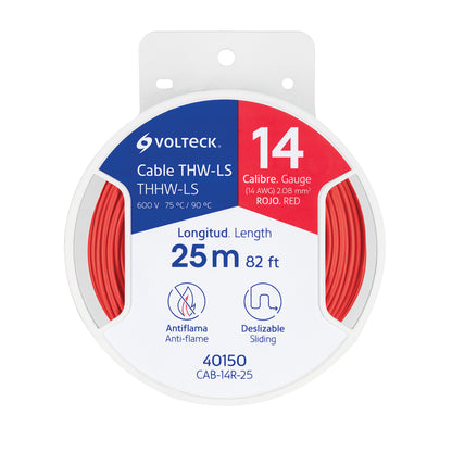 Carrete con 25 m de cable THHW-LS 14 AWG rojo, Volteck | CAB-14R-25 | 40150