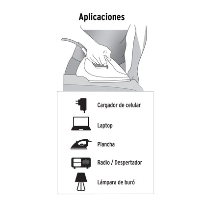 Extensión eléctrica doméstica 3 m clavija recta, blanca | ED-3BR | 40152