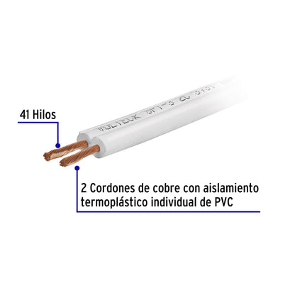 Carrete con 10 m cordón dúplex flexible SPT 14 AWG, Volteck | CDU-14-10 | 40200