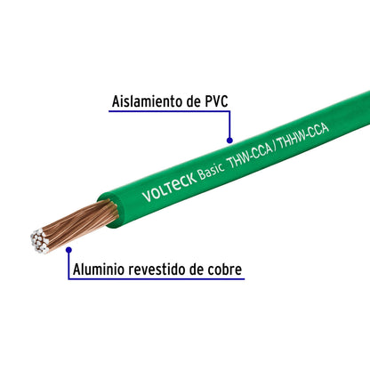 Rollo de 100 metros de cable THW CCA 10 AWG verde, Basic | CCA-10V | 40211