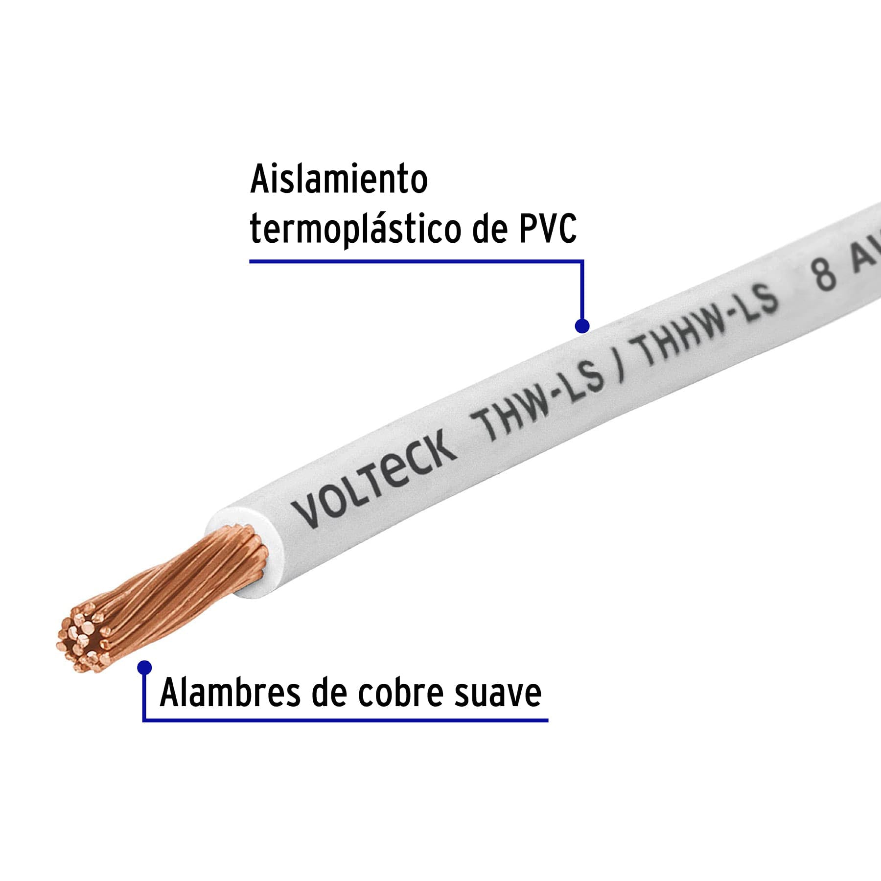 Carrete con 10 m de cable THHW-LS 8 AWG blanco, Volteck | CAB-8B-10 | 40247