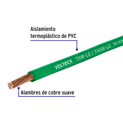 Carrete con 20 m de cable THHW-LS 12 AWG verde, Volteck | CAB-12V-20 | 40252