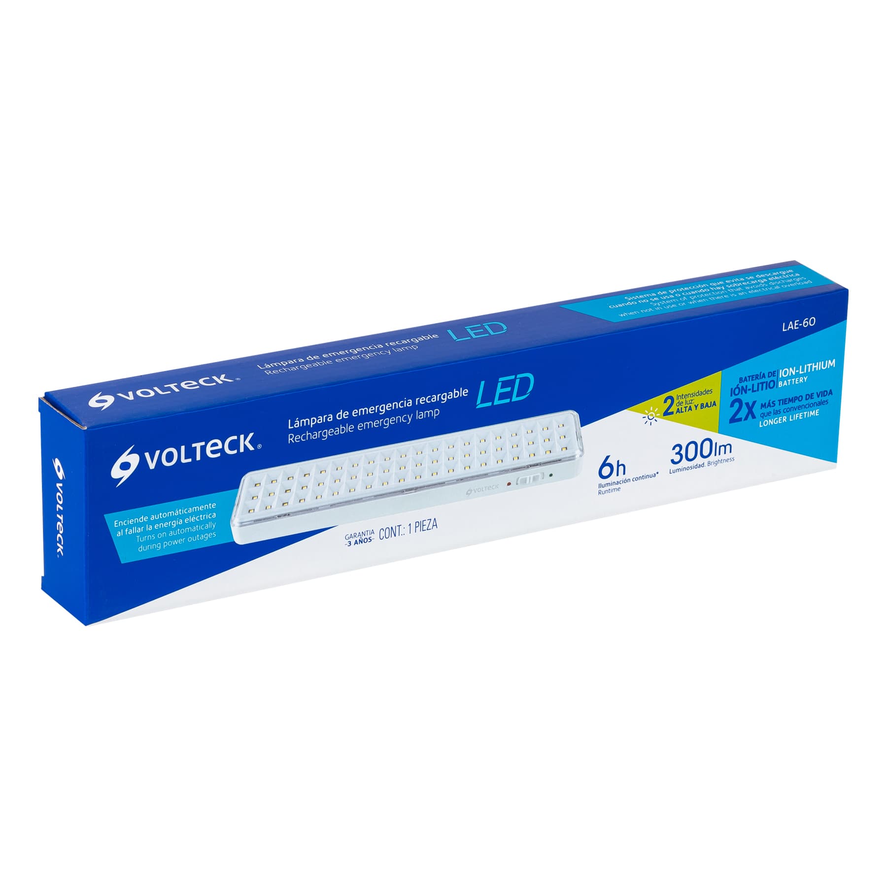 Lámpara de emergencia de 60 Leds 300 lm recargable, Volteck | LAE-60 | 43008