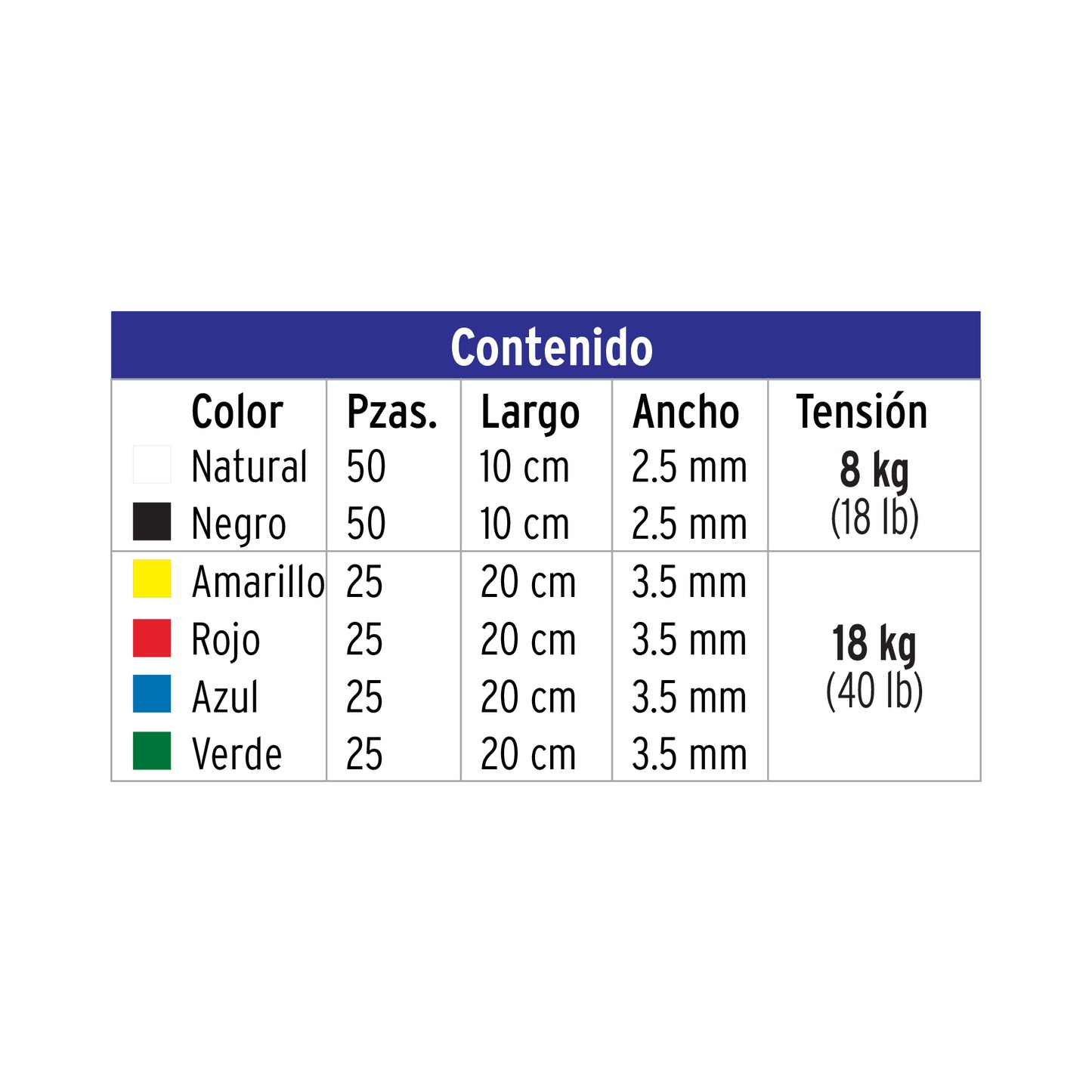 Bolsa con 200 cinchos plásticos en colores surtidos, Volteck | CIN-20C | 44019