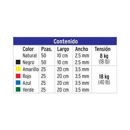 Bolsa con 200 cinchos plásticos en colores surtidos, Volteck | CIN-20C | 44019