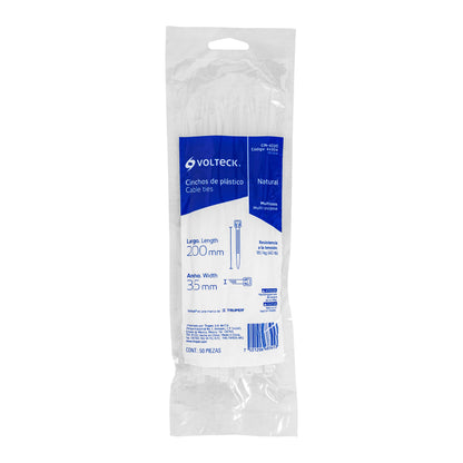 Bolsa con 50 cinchos plásticos 40 lb, 200x3.5 mm, naturales | CIN-4020 | 44304
