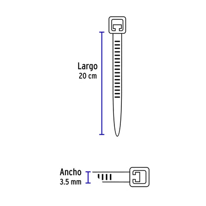 Bolsa con 50 cinchos plásticos 40 lb, 200x3.5 mm, naturales | CIN-4020 | 44304