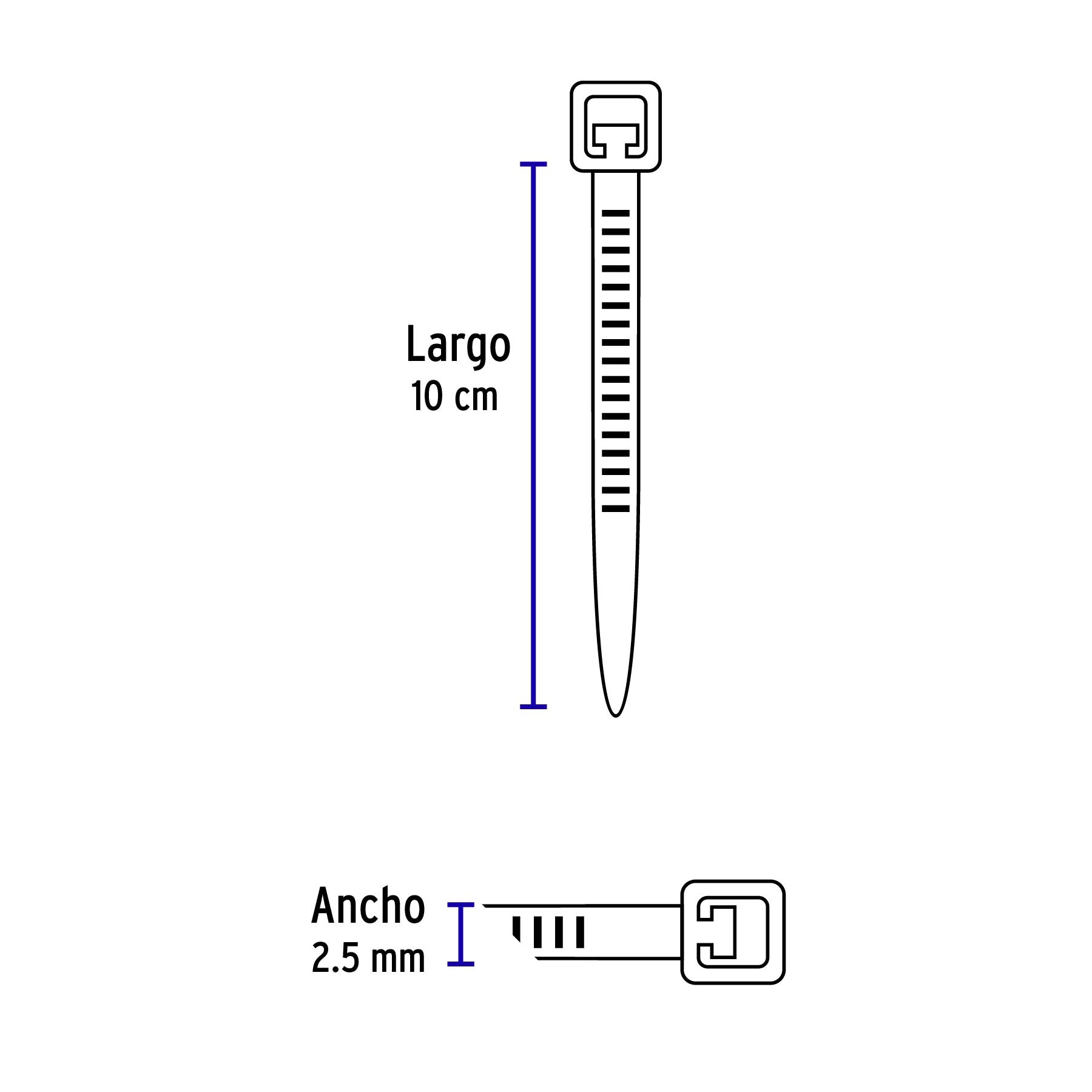 Bolsa con 100 cinchos plásticos 18 lb, 100x2.5 mm, negros | CIN-1810N | 44320