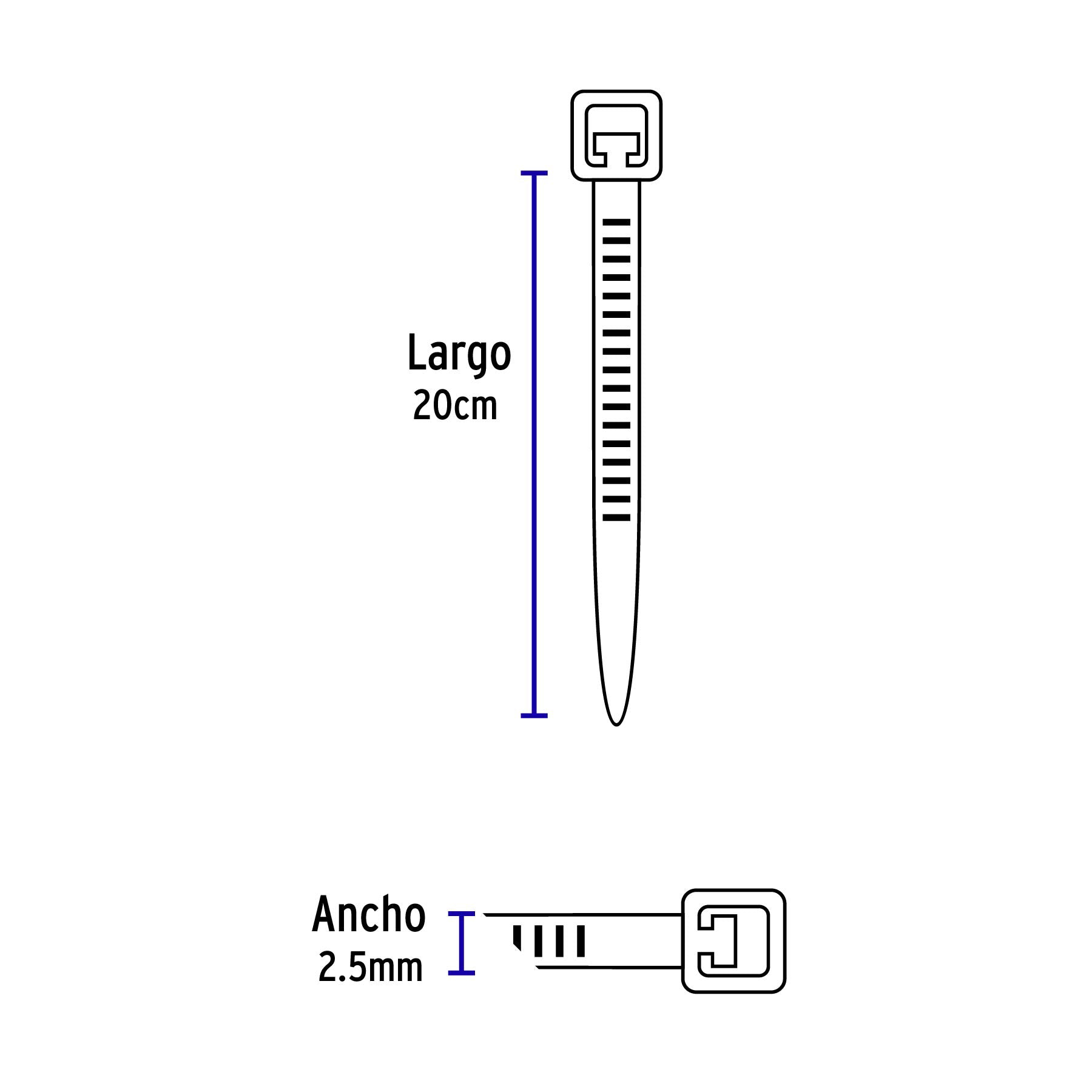 Bolsa con 100 cinchos plásticos 18 lb, 200x2.5 mm, negros | CIN-1820N | 44322